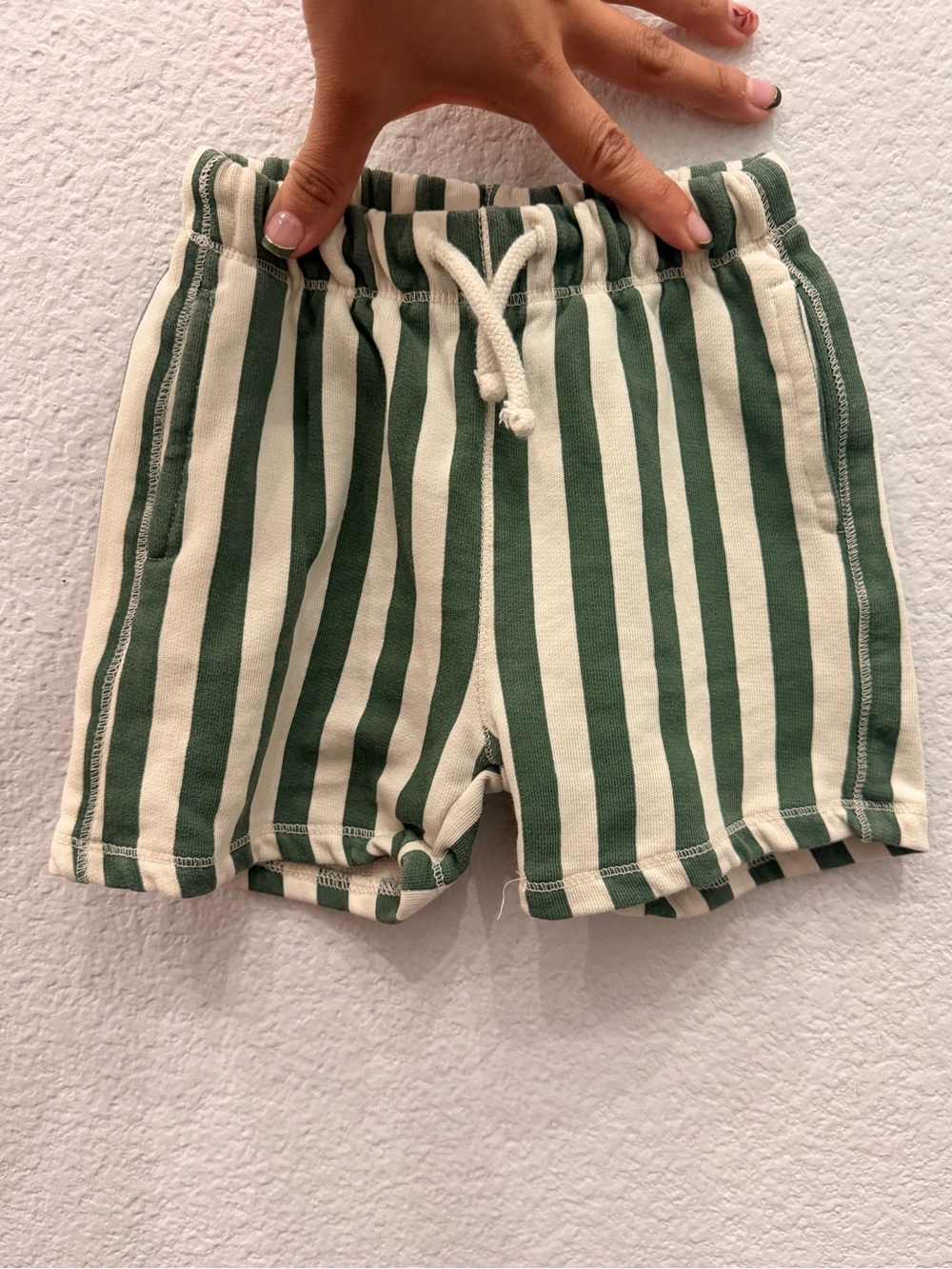 Green and Cream Striped Kids Shorts